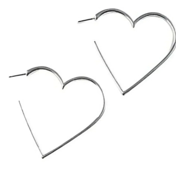 J.Crew Silver Heart Hoop Earrings Y2K Minimalist NWT Statement Jewelry Capsule - Picture 5 of 5